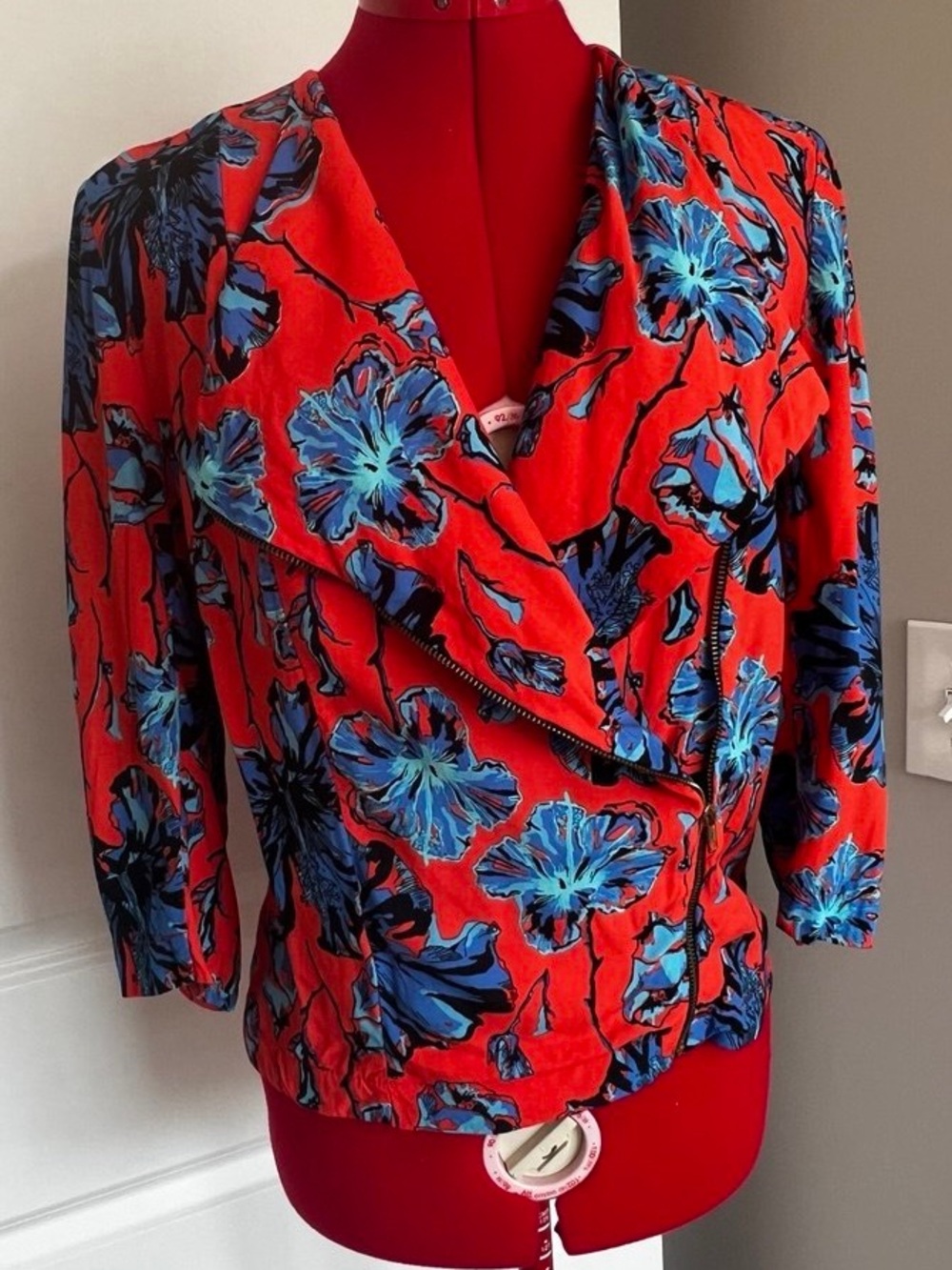 Atmosphere Red Jacket with Blue Floral Print